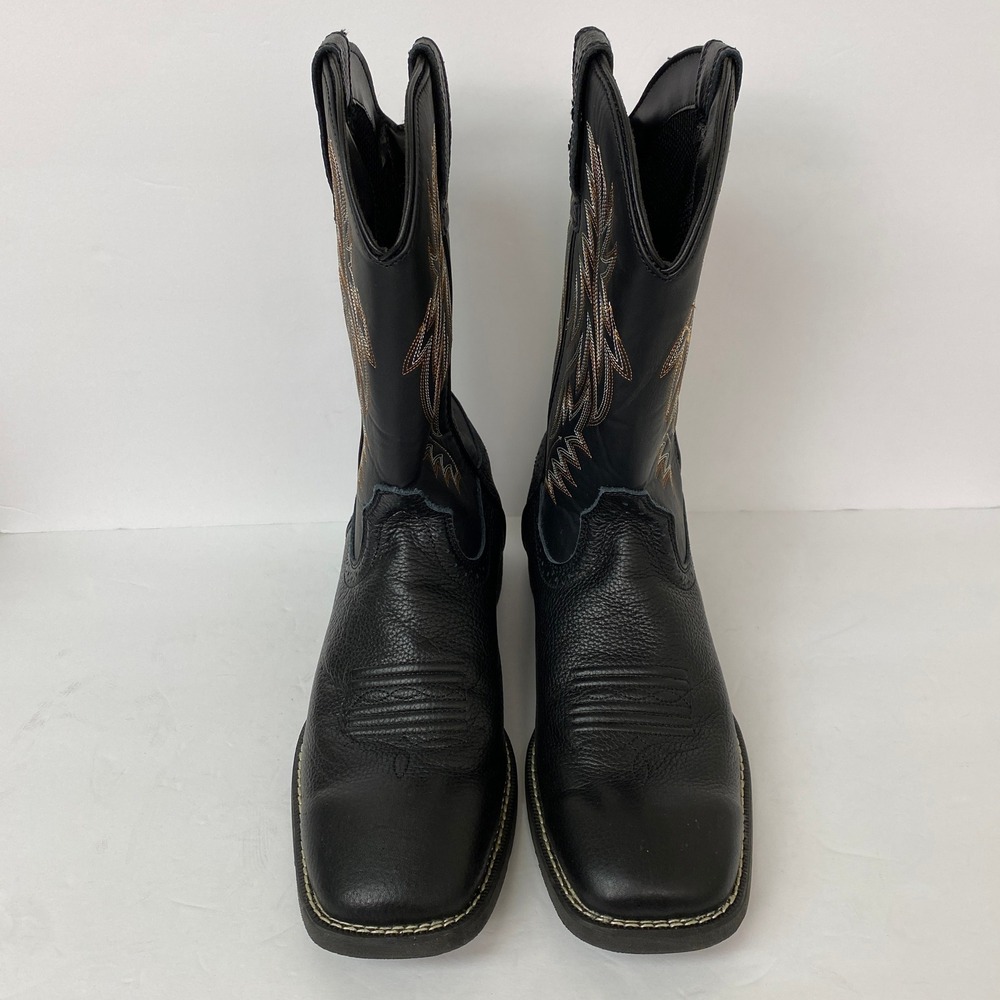 Sureway, Mens Black Leather Western Cowboy Work Boots Square Toe 1009-2 Size 12 - Picture 2 of 9